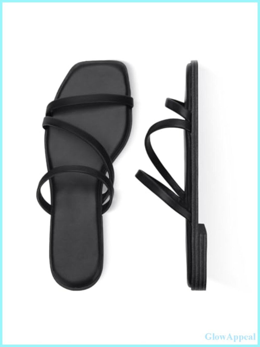 LACUONE Square Open Toe Slide Sandals Flat PU TPR Rubber Sole Summer